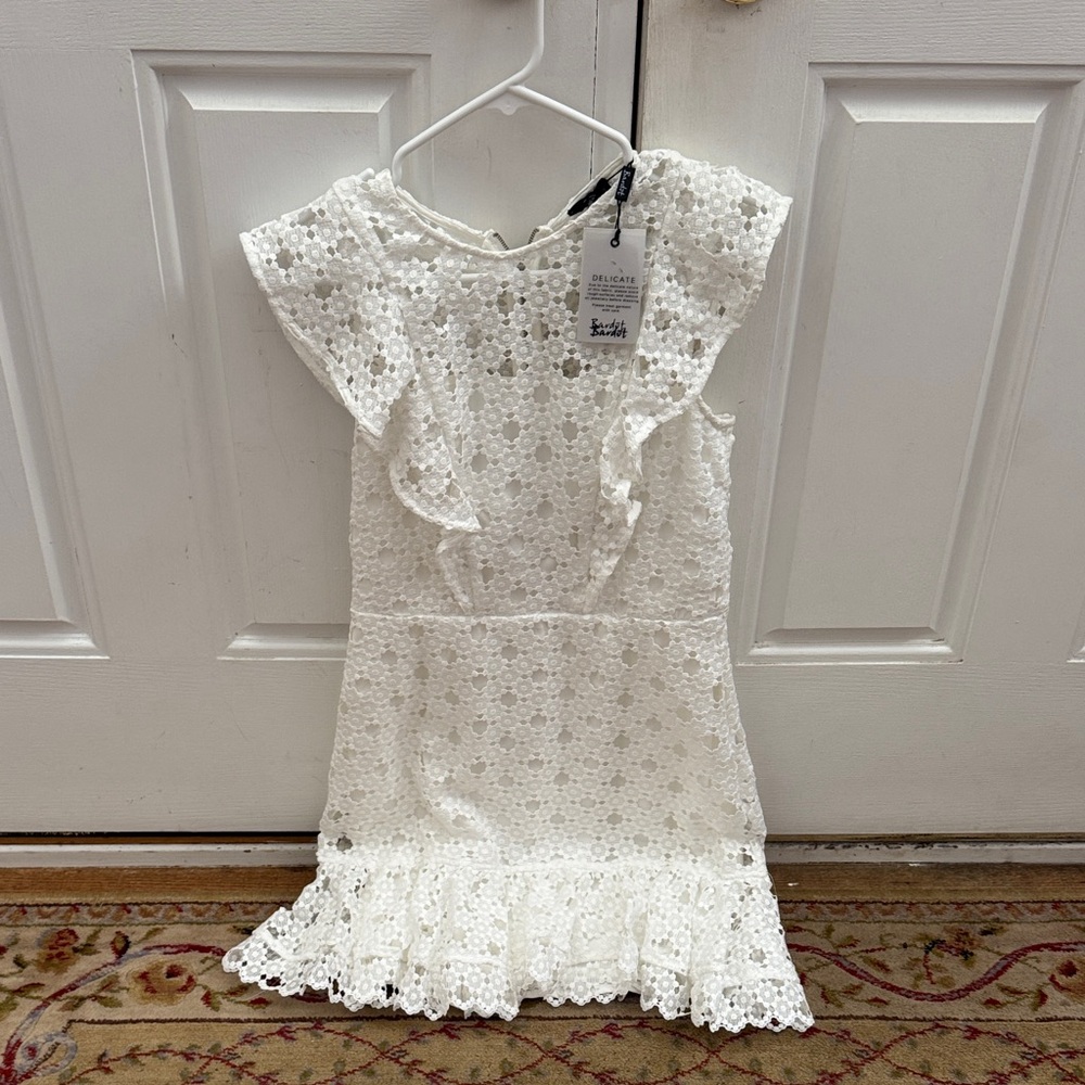 delicates White Floral Lace Ruffle Dress for Kids